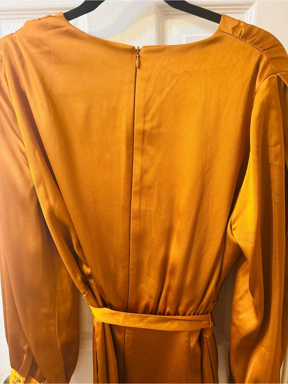 Alex Marie Satin Wrap Dress in Rust - Picture 5 of 7